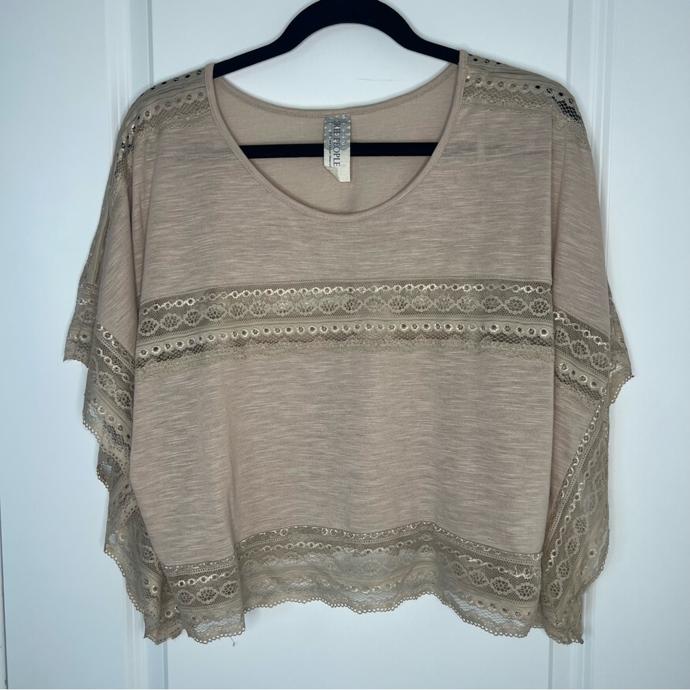 Free People Beige Lace-Trim Boxy Tunic